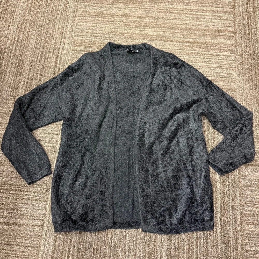 Cliche Black Women's Knit Fur Cardigan Casual Loungewear - Picture 1 of 7